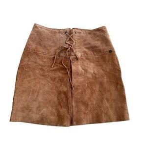 Y2K Pepe Jeans Genuine Suede Leather Mini Skirt w/Suede String Small